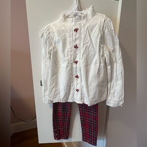 Janie and Jack White Ruffle Blouse with Red Plaid Pants Set